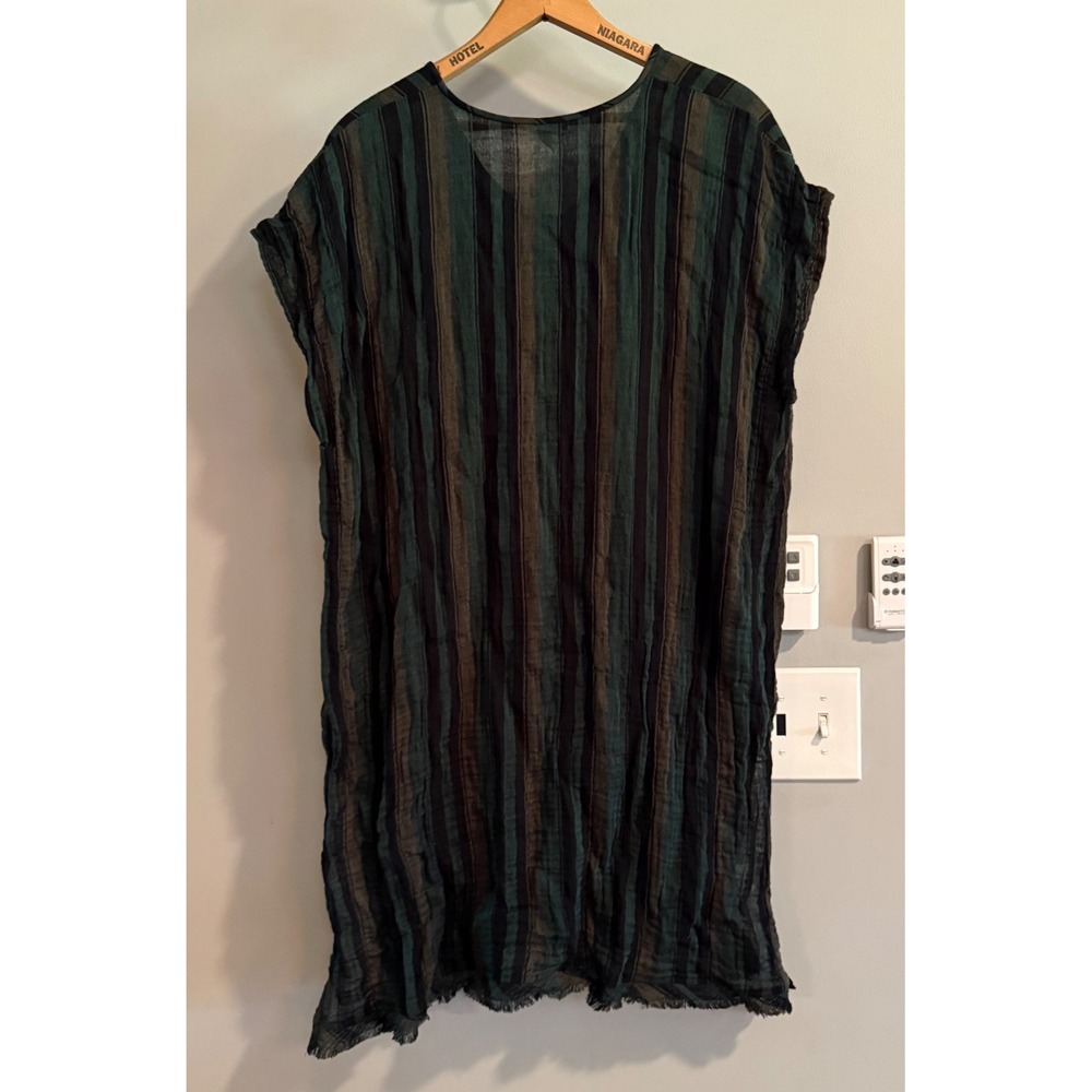 Eileen Fisher Tunic Women L/XL Green Black Striped Organic Cotton Gauze 4691 - Picture 2 of 8